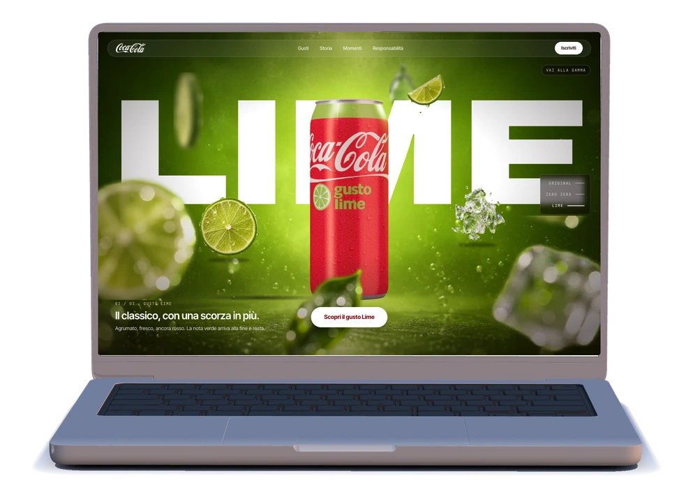 Il concept Coca-Cola: scorrendo la lattina cambia gusto e la scena diventa Lime, tutta verde