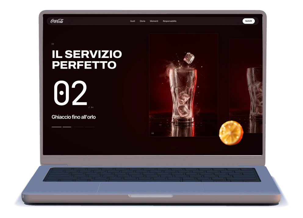 Il concept Coca-Cola: la scena "Il servizio perfetto", con il bicchiere, il ghiaccio e il limone