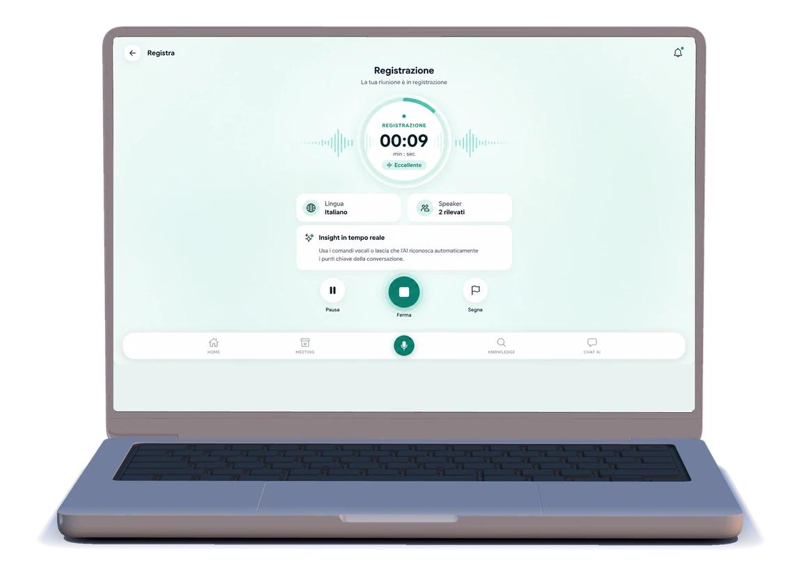 MeetMind su desktop: la registrazione di una riunione in corso