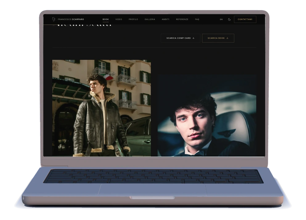 Il sito moda: il book fotografico con comp card e book completo scaricabili in PDF