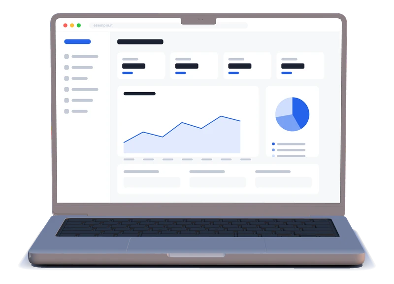 Dashboard con grafici e indicatori mostrata su un portatile