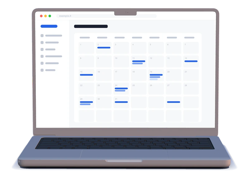 Vista calendario e pianificazione mostrata su un portatile